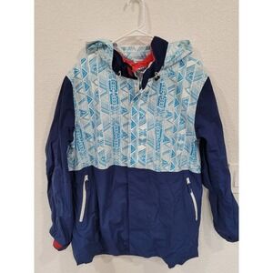 Chubbies Mens XL Windbreaker Jacket Blue Geometric Tribal Print Hooded Zip #8